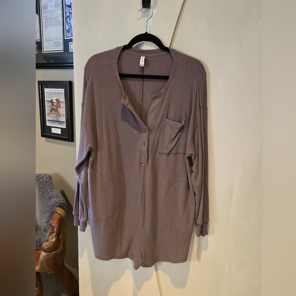 Gentle Fawn Ribbed Romper in A Mauvey Brown